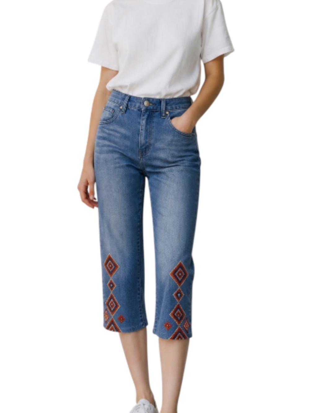 Vintage Sheryl Crow Womens Light Wash Boho Embroidered Capri Jeans 6